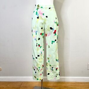 Akris Punto Abstract Geometric Print Mint Green Straight Leg Crop Pants Size 6